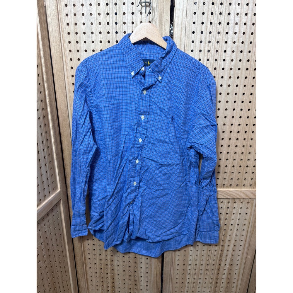 Polo Ralph Lauren Mens Blue Plaid Button Down Shirt Size Large Long Sleeve Pony